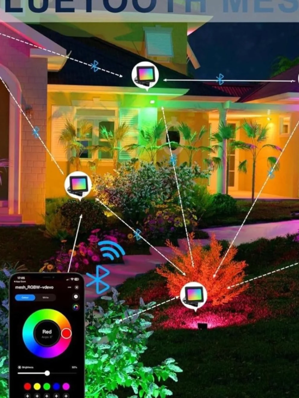 LED Flood Light Outdoor 400W Equiv, 40W RGB Color Changing Outdoor Floodlight